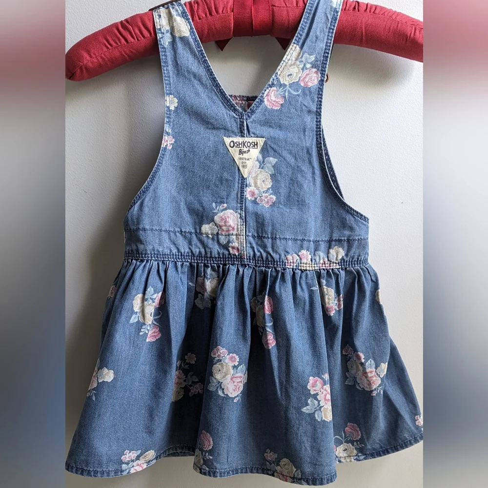 NWT OshKosh B'gosh Vestbak Overall Floral Denim Jumper Size 3T